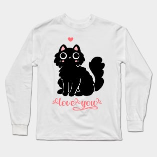 Cute black cat Valentine day love you Long Sleeve T-Shirt